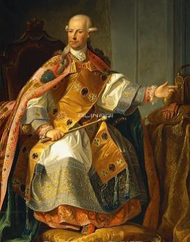 Portret Leopolda II w stroju koronacyjnym Źródło: Josef Kiss, Friedrich Mayrhofer, Portret Leopolda II w stroju koronacyjnym, 1790, domena publiczna.
