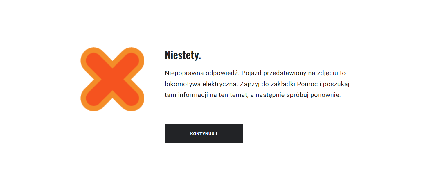 Informacja zwrotna w przypadku udzielenia błędnej odpowiedzi w zadaniu