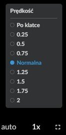 Rysunek przedstawia ikonę zmiany prędkości odtwarzanego filmu, czyli cyfrę jeden oraz literę x, co również oznacza, że film odtwarzany jest w normalnej prędkości.