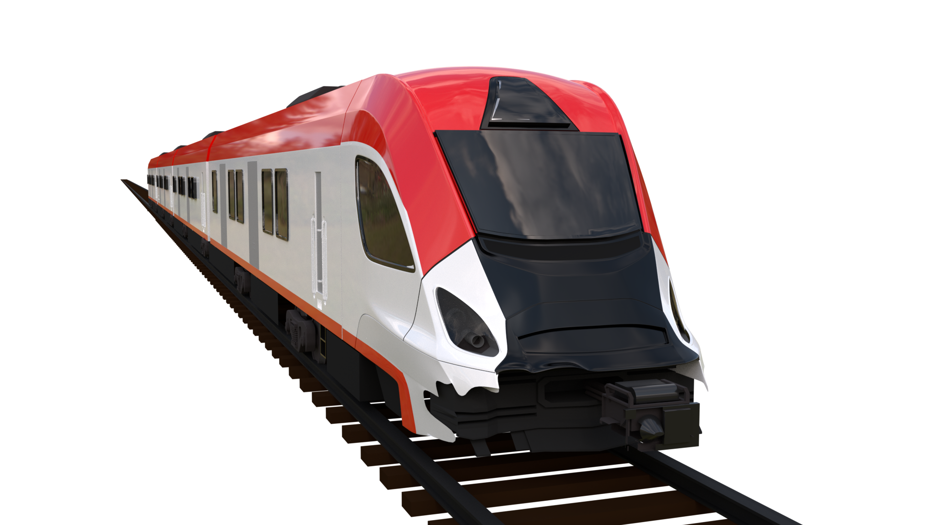 Ilustracja przedstawia uszkodzenia sprzęgu samoczynnego i zderzaków w EN76. Grafika pokazuje przód pociągu, widoczne są uszkodzenia na zderzaku – ułamany element po lewej, oraz po prawej stronie, oraz przesunięty sprzęg Scharfenberga.