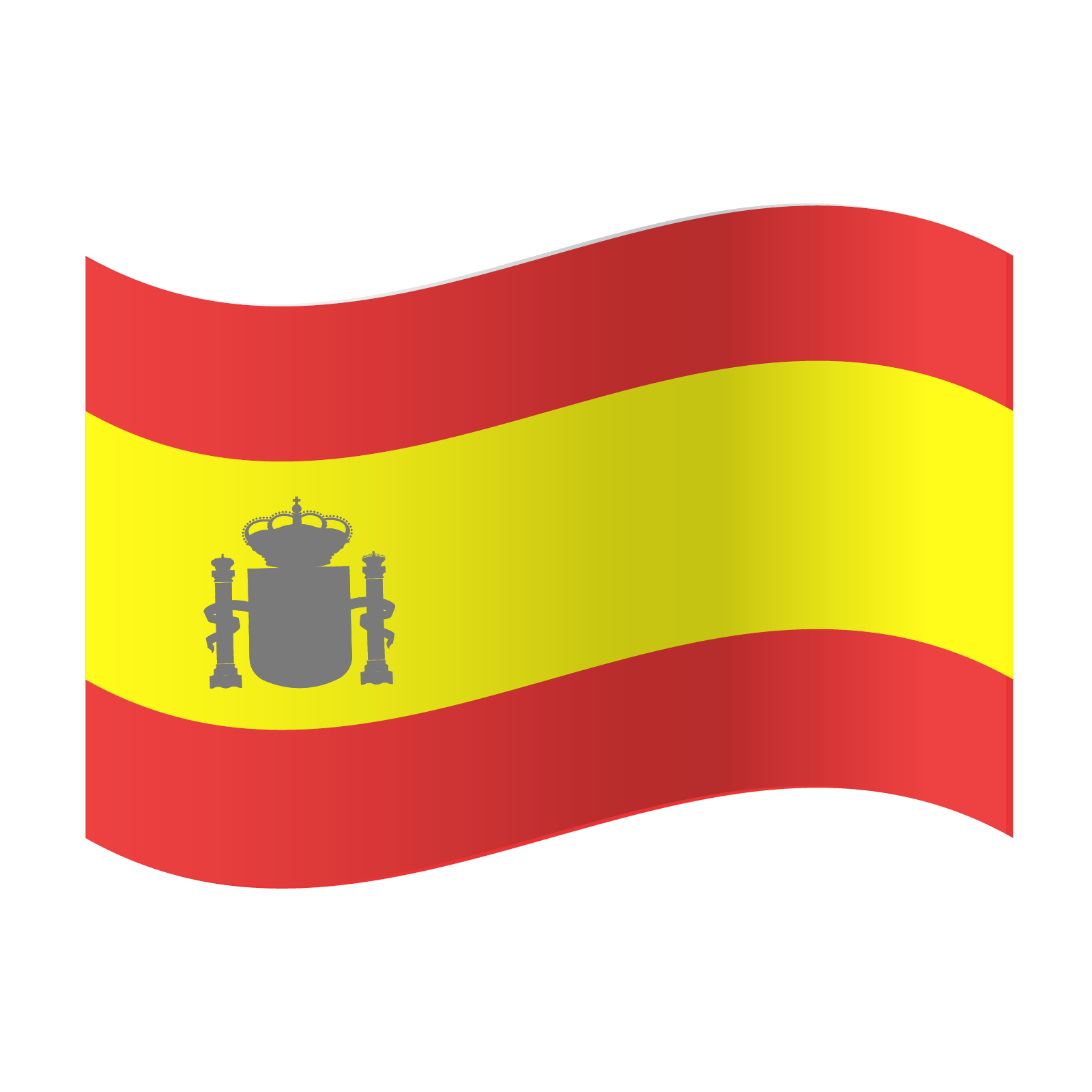 Ilustracja przedstawia prostokątną flagę podzieloną na trzy poziome pasy: czerwony, żółty i czerwony. Na środkowym pasie, z lewej strony, umieszczono godło królewskie. Z dwóch jego stron znajdują się Słupy Herkulesa.