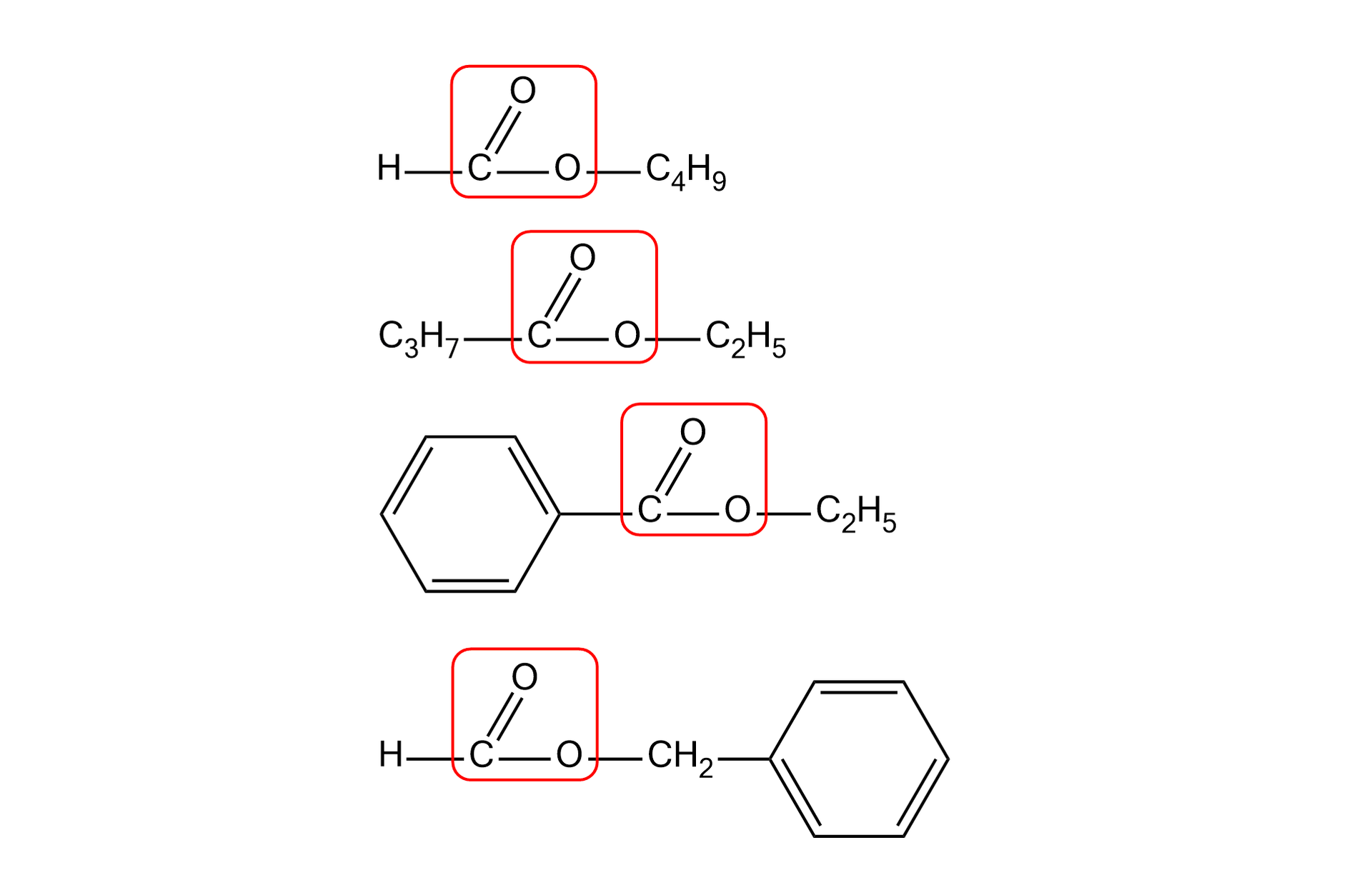 Na ilustracji we wzorach estrów zakreślono grupę COO.