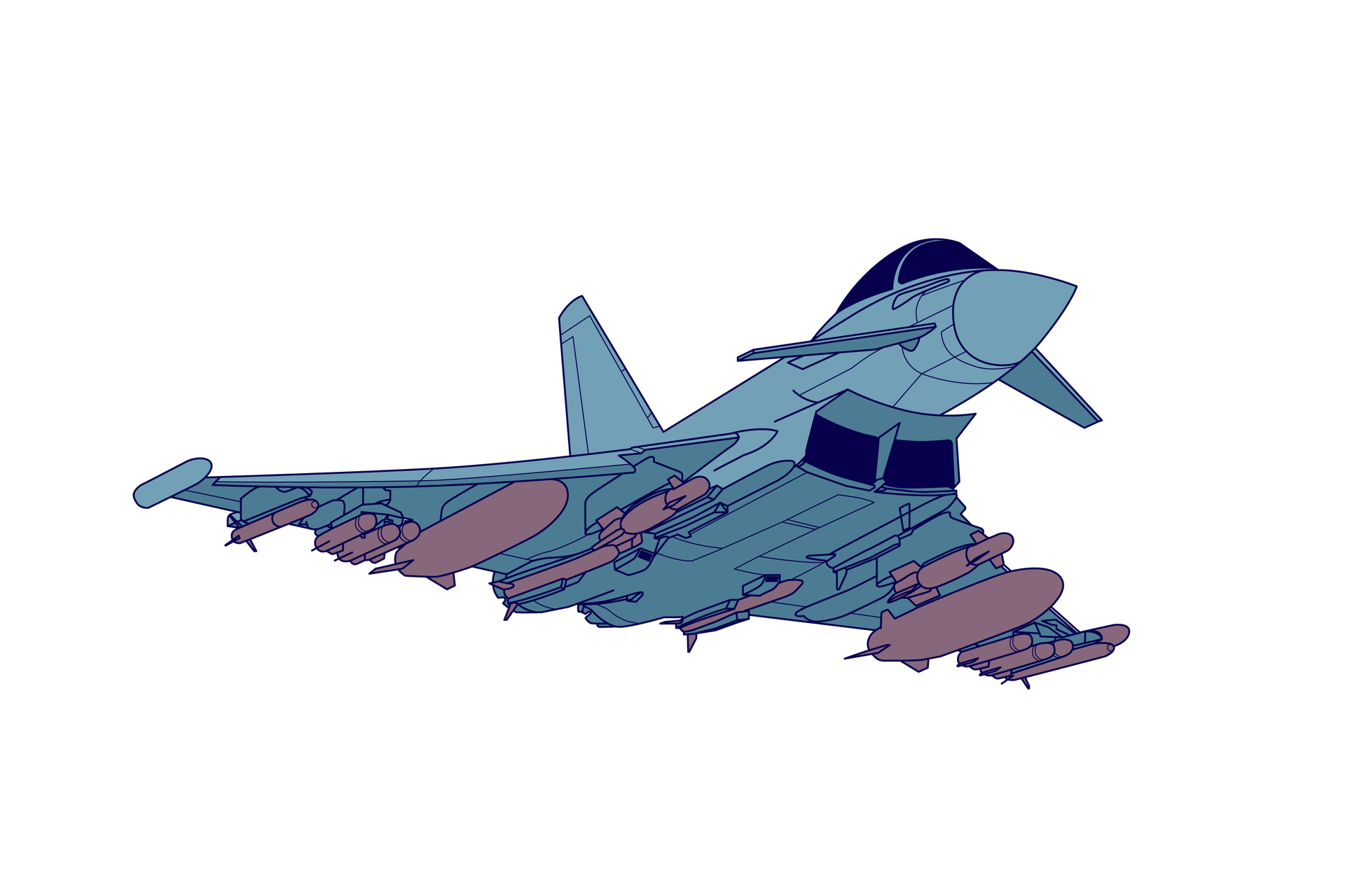 Ilustracja przedstawia myśliwiec wojskowy ze skrzydłami w układzie typu kaczka. Skrzydła samolotu w tym układzie zamontowane są w tylnej części kadłuba a usterzenie na dziobie.