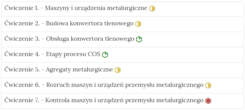 Przykładowy wygląd zakładek zawierających interaktywne materiały sprawdzające 