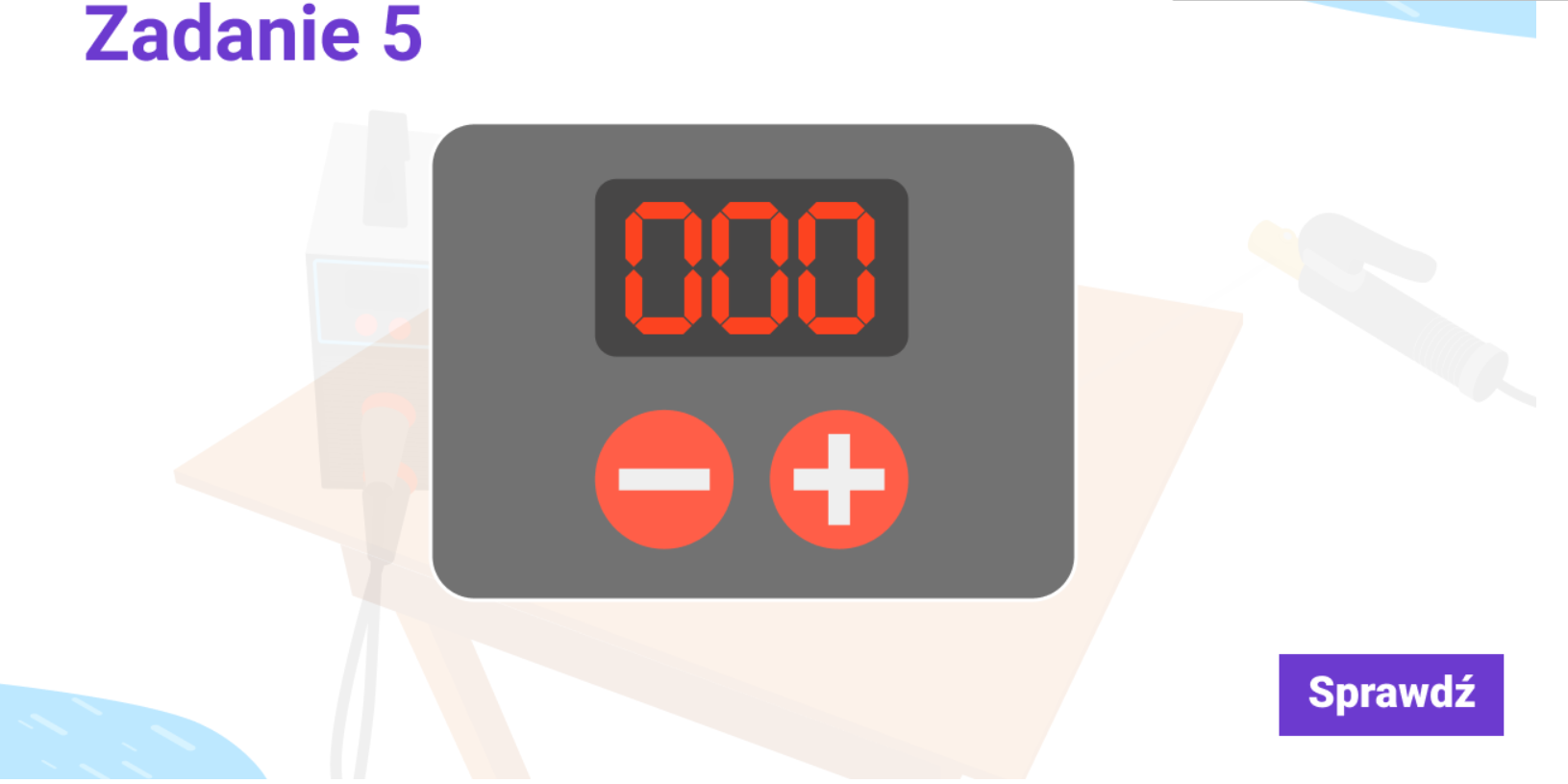 Grafika przedstawia licznik, na którym należy ustawić odpowiednią wartość natężenia. Poniżej licznika znajduje się plus i minus, za pomocą których wybiera się wartość.