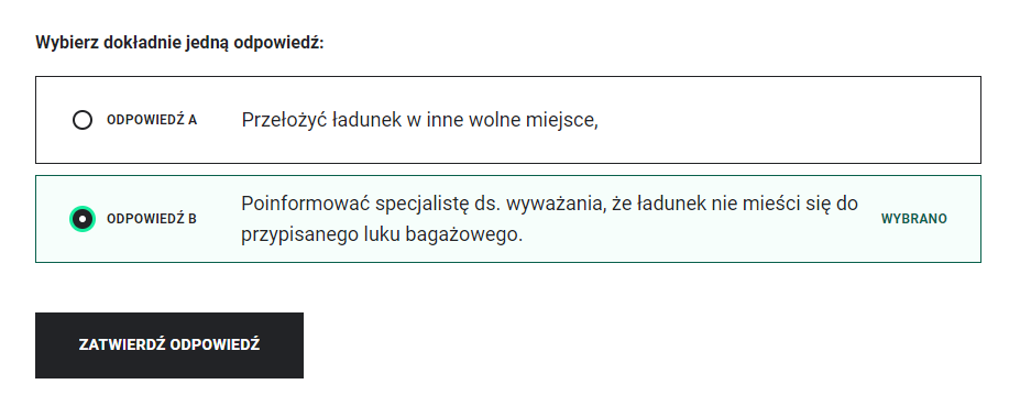 Ekran przykładowych odpowiedzi z gry.