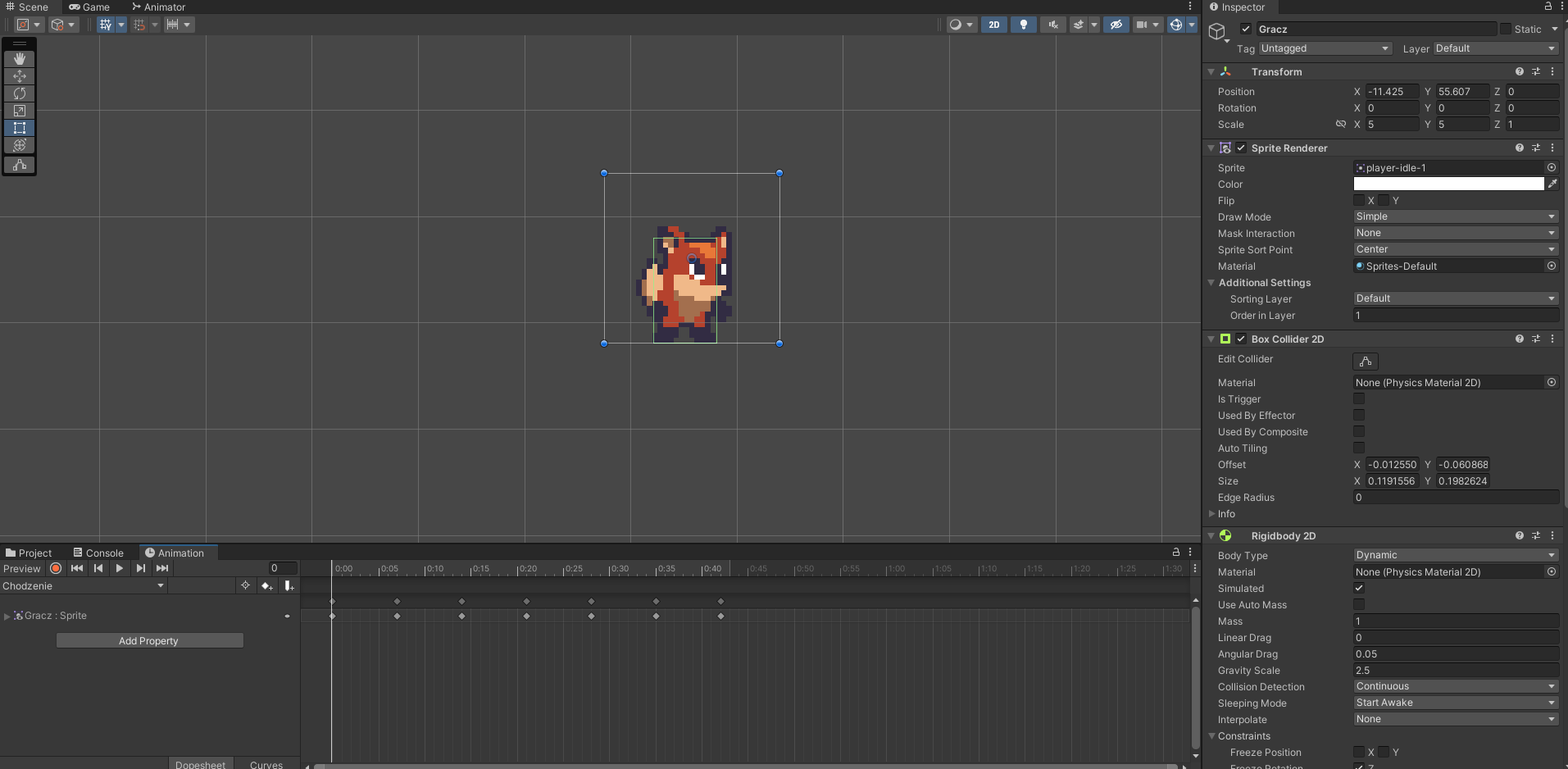 Zrzut ekranu przedstawia grafikę lisa w programie Unity. Lis jest trochę zwrócony w prawą stronę. Wokół centralnej części programu są różne opcje, ikonki, przyciski do edytowania lisa.