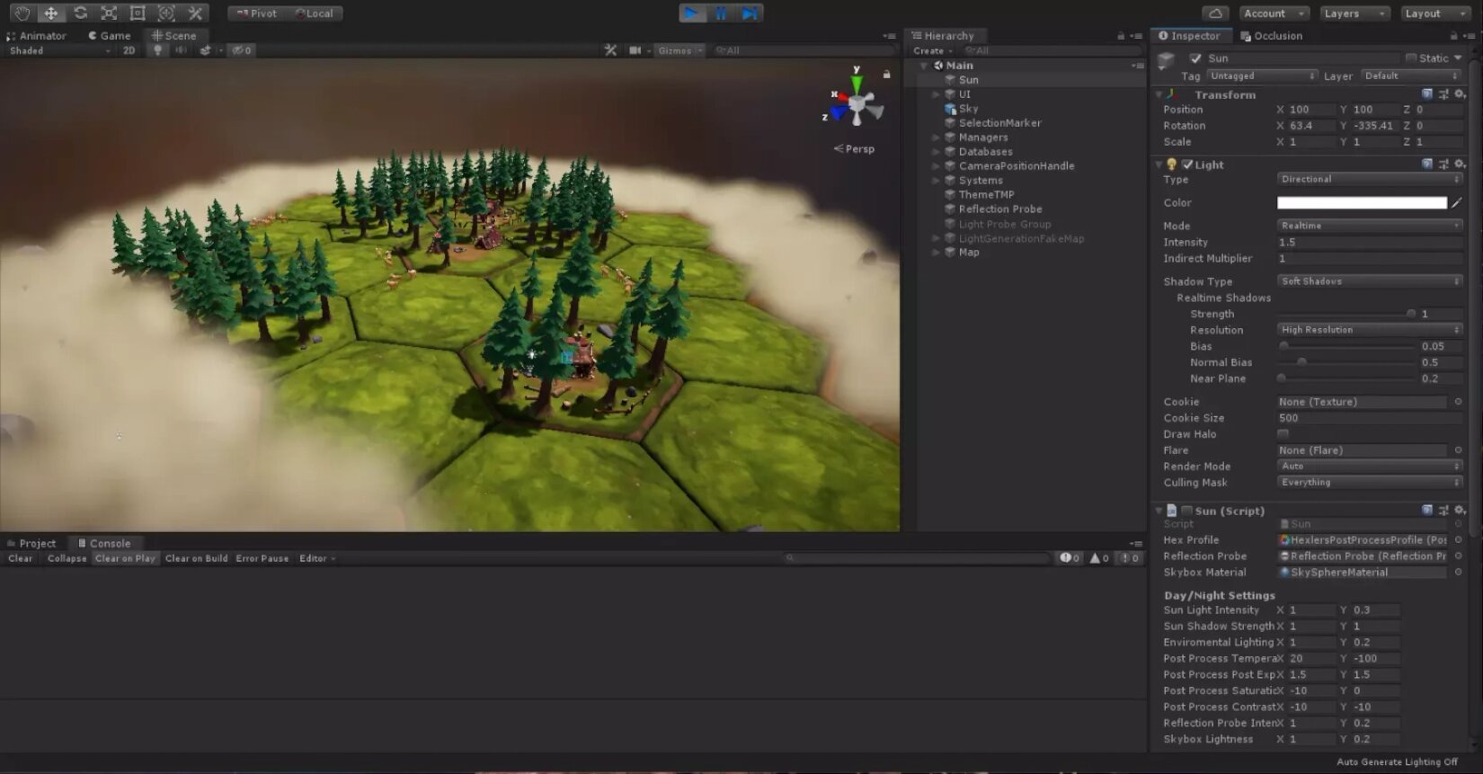 Na zdjęciu zrzut ekranu z programu do tworzenia gier komputerowych. Po lewej stronie kadr z gry, po prawej panel projektowy.