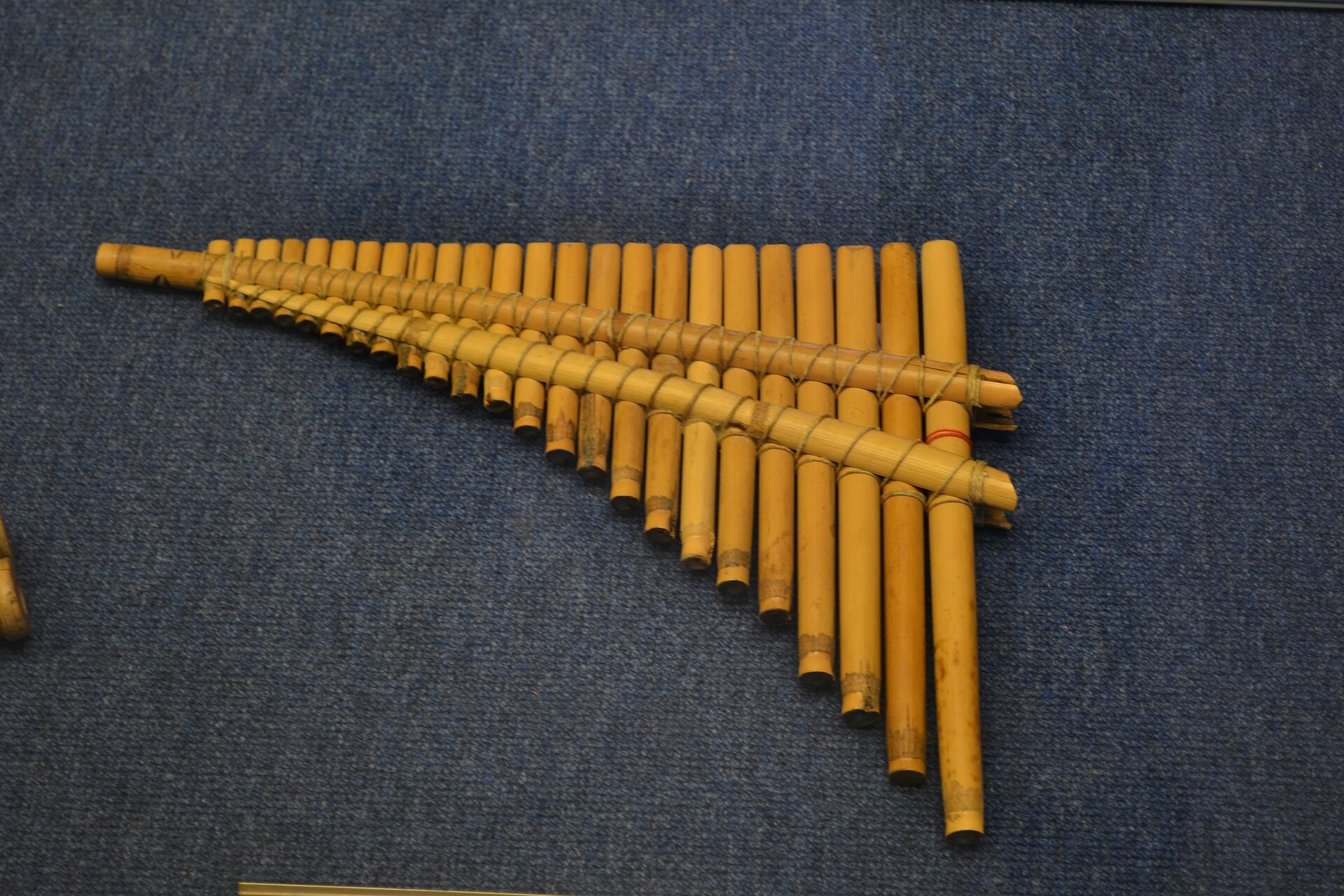 Na obrazie widoczny jest instrument fletnia pana. Instrument składa się z 24 piszczałek. Piszczałka po lewej stronie jest najmniejsza, a każda następna po niej piszczałka jest od siebie coraz większa. Piszczałki połączone są poprzez dwie rozpołowione piszczałki oraz sznurek.