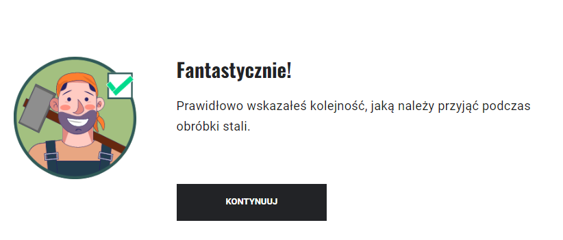 Ekran informacji zwrotnej po udzieleniu poprawnej odpowiedzi w grze edukacyjnej