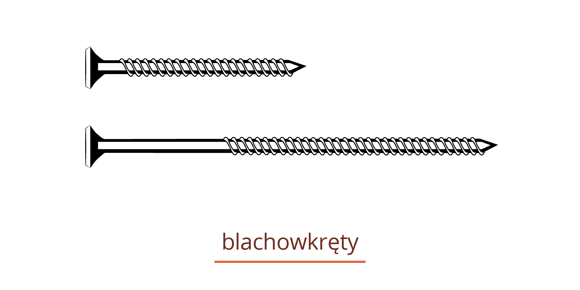 Rysunek przedstawia dwa blachowkręty. Jeden z nich jest krótki, a drugi długi.

Opisy prezentowanych na grafikach obiektów są załączone w treści.