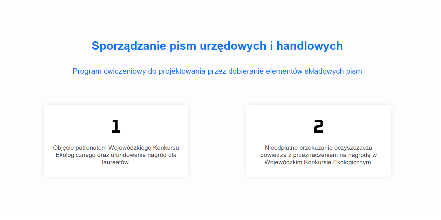 Ekran startowy programu ćwiczeniowego do projektowania przez dobieranie