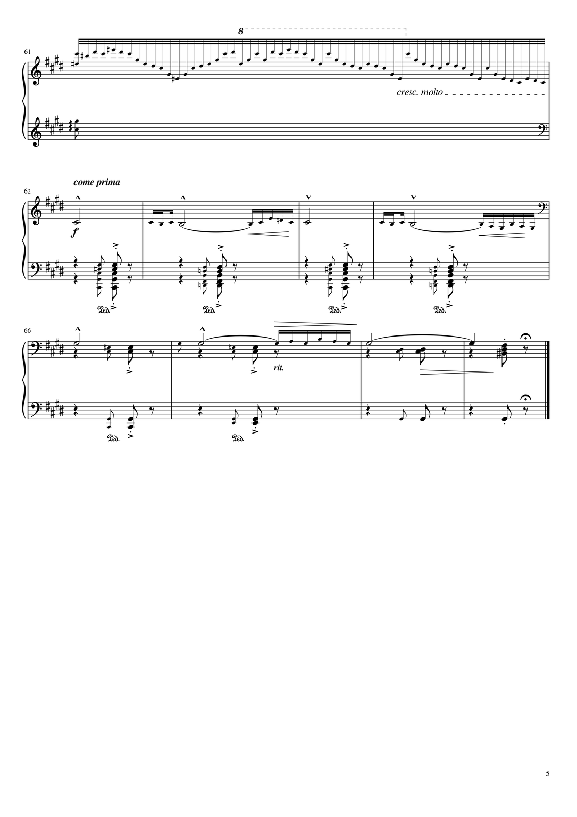 Partytura do utworu „Rapsodia węgierska nr 2” cis‑moll, takty 61 - 69