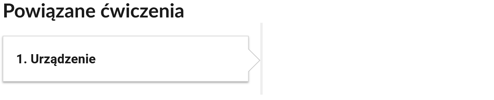 Grafika przedstawia widok przykładowego przycisku ćwiczeń powiązanego z danym multimedium. Przycisk ma formę prostokątnego panelu. Panel posiada numer oraz tytuł, który nawiązuje do zawartego w nim zadania.