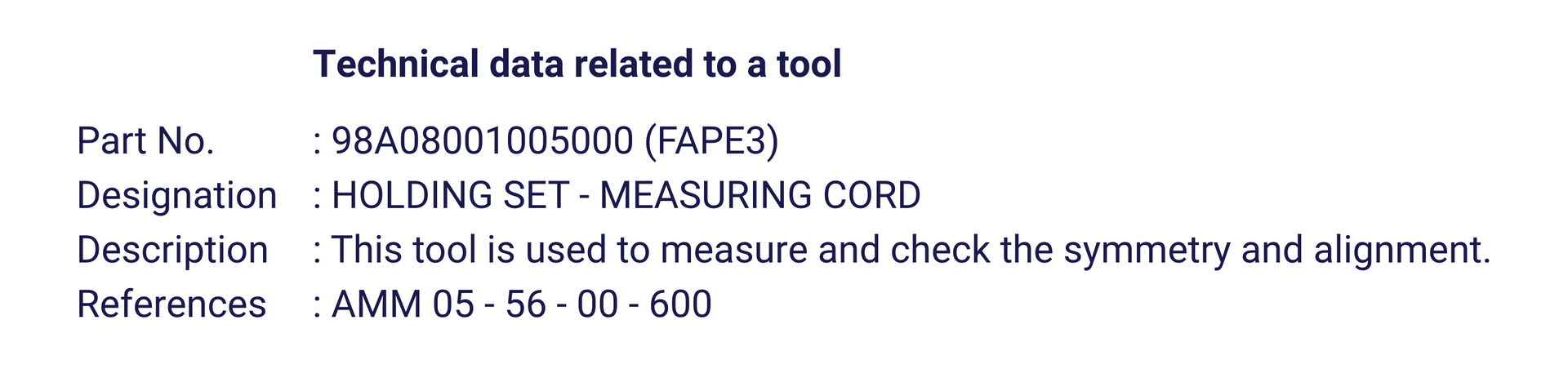 Dane techniczne narzędzia