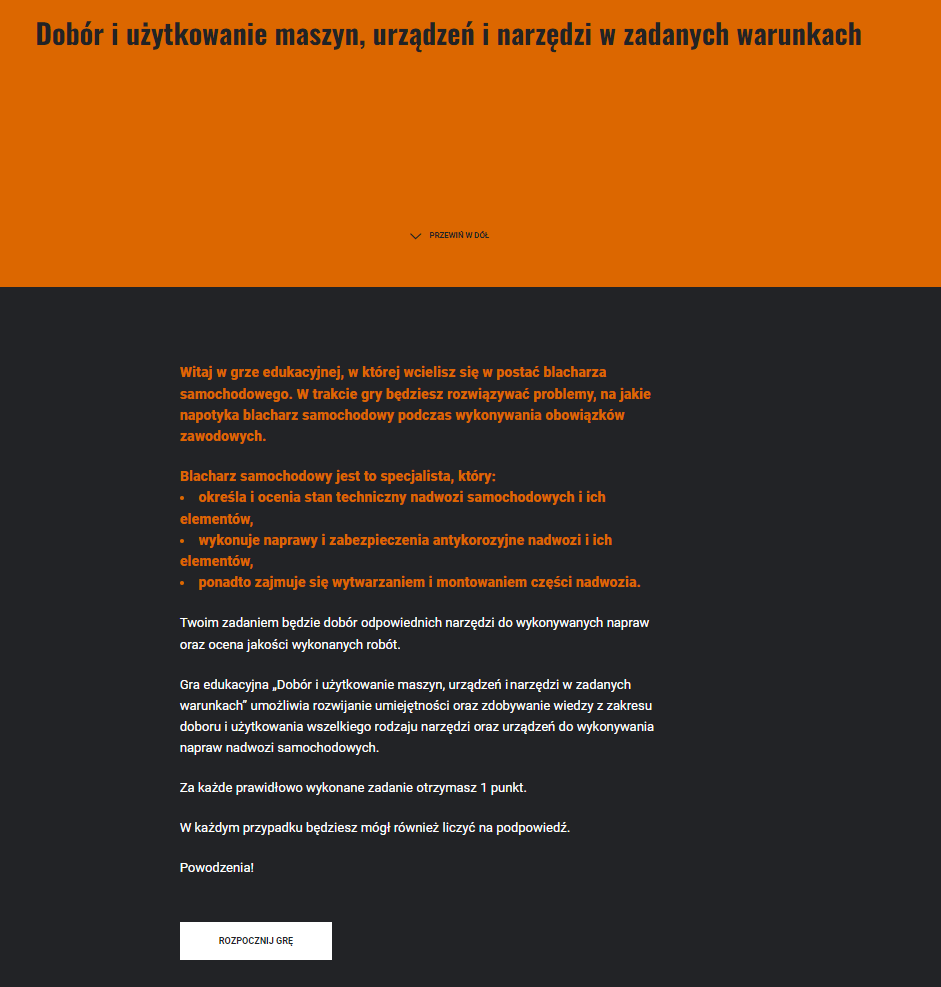 Przykładowy ekran startowy w grze