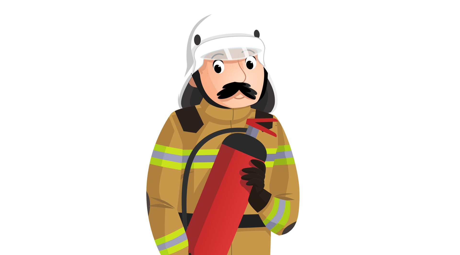 Ilustracja przedstawia strażaka trzymającego w ręce gaśnicę.