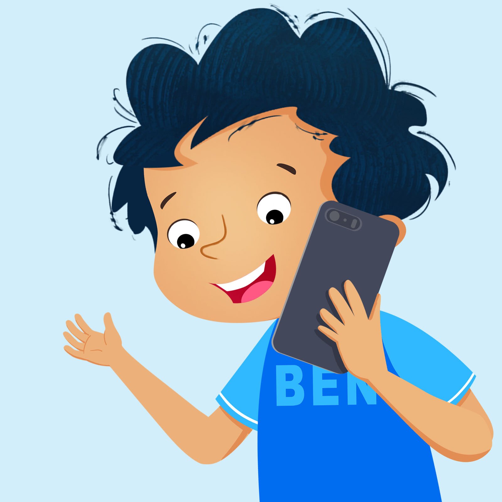 Ilustracja przedstawia Bena rozmawiającego przez telefon.