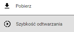 Grafika przedstawia panel obsługi lektora. Widoczny jest znak pobierz, obok którego znajduje się strzałka w dół oraz szybkość odtwarzania czyli znak plej w kółku, które w połowie tworzy przerywana linia.