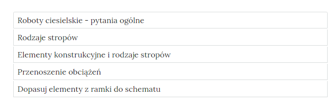 Przykładowy wygląd zakładek zawierających interaktywne materiały sprawdzające