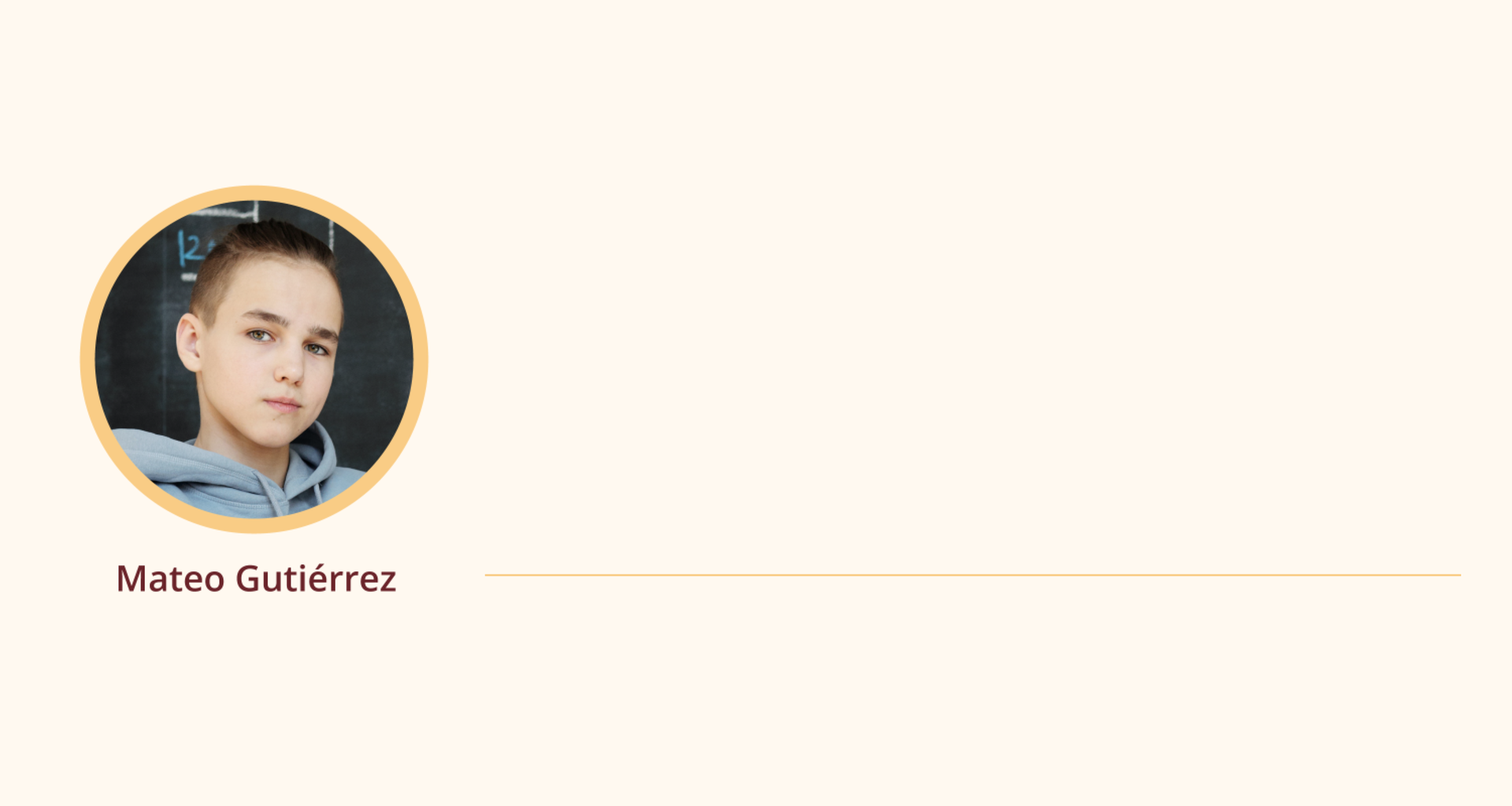 Grafika ze z nazwą użytkownika forum Mateo Gutiérrez oraz jego zdjęciem. Fotografia przedstawia chłopca z poważnym wyrazem twarzy. 
