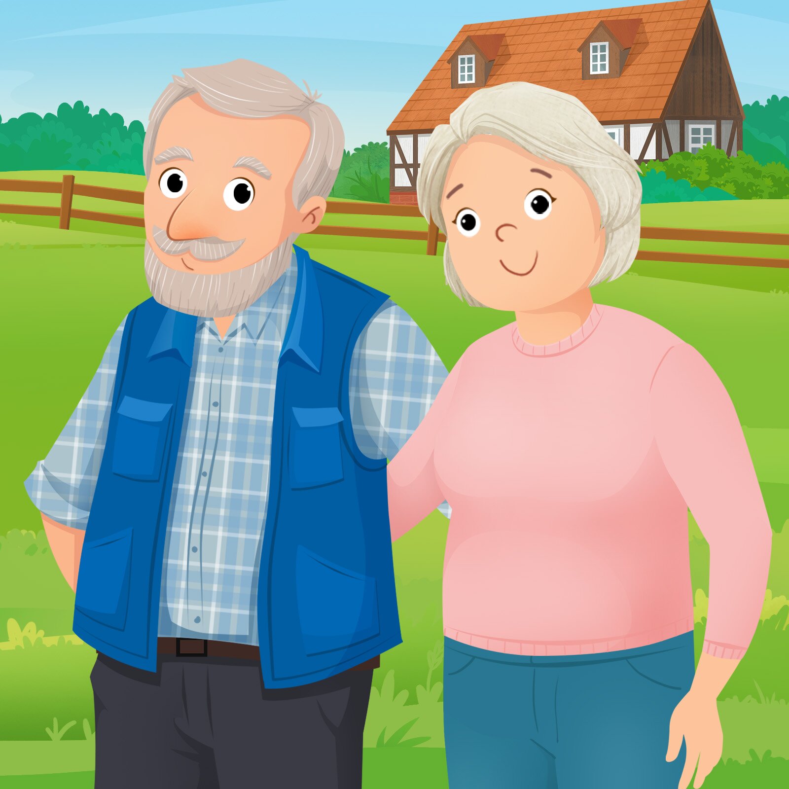 Na ilustracji znajdują się babcia i dziadek.