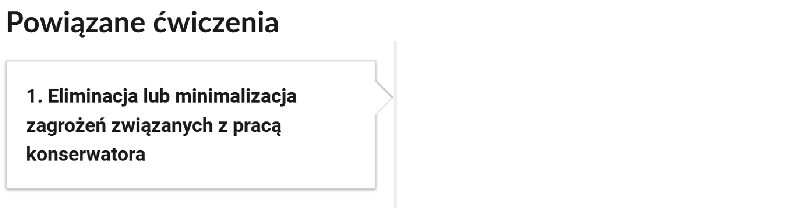 Widok przykładowego przycisku ćwiczenia powiązanego z danym multimedium. Przycisk ma formę prostokątnego panel. Panel posiada numer oraz tytuł, który nawiązuje do zawartego w nim zadania.